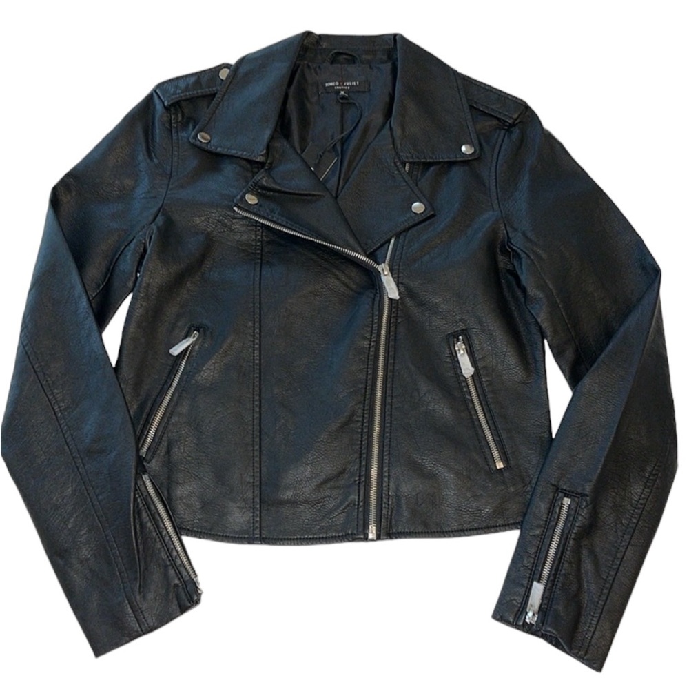 Romeo + Juliet Couture Black Faux Leather Jacket Size Medium NWT - Picture 7 of 17